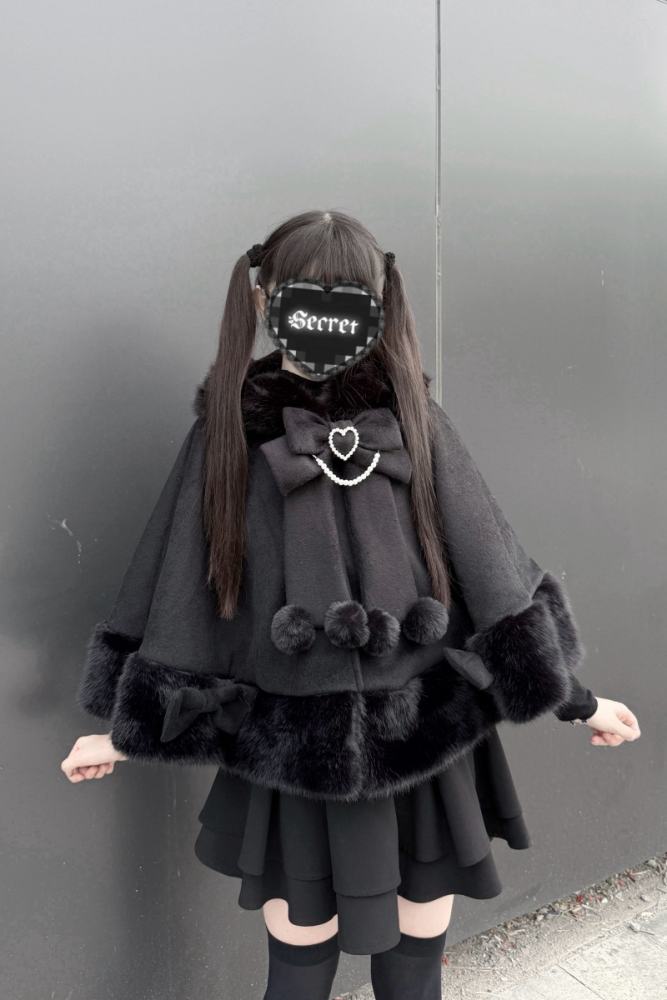 Pink Rabbit Snowball Cat Ears Hood Jirai Kei Cape 3 Colors
