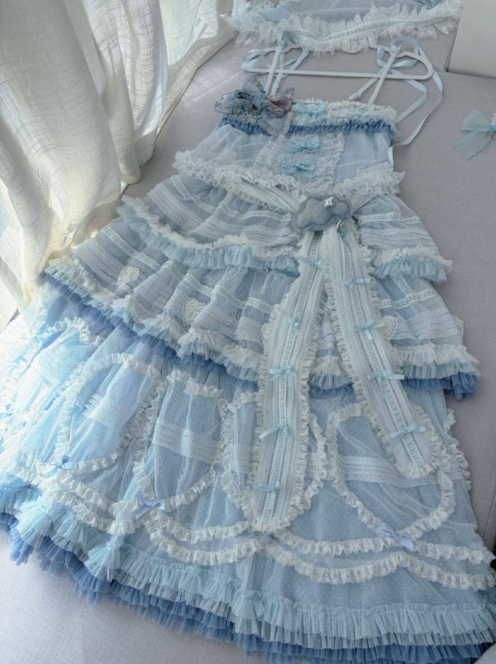 Seaside Rabbit Dot Tulle Tiered Classic Lolita JSK and Cardigan