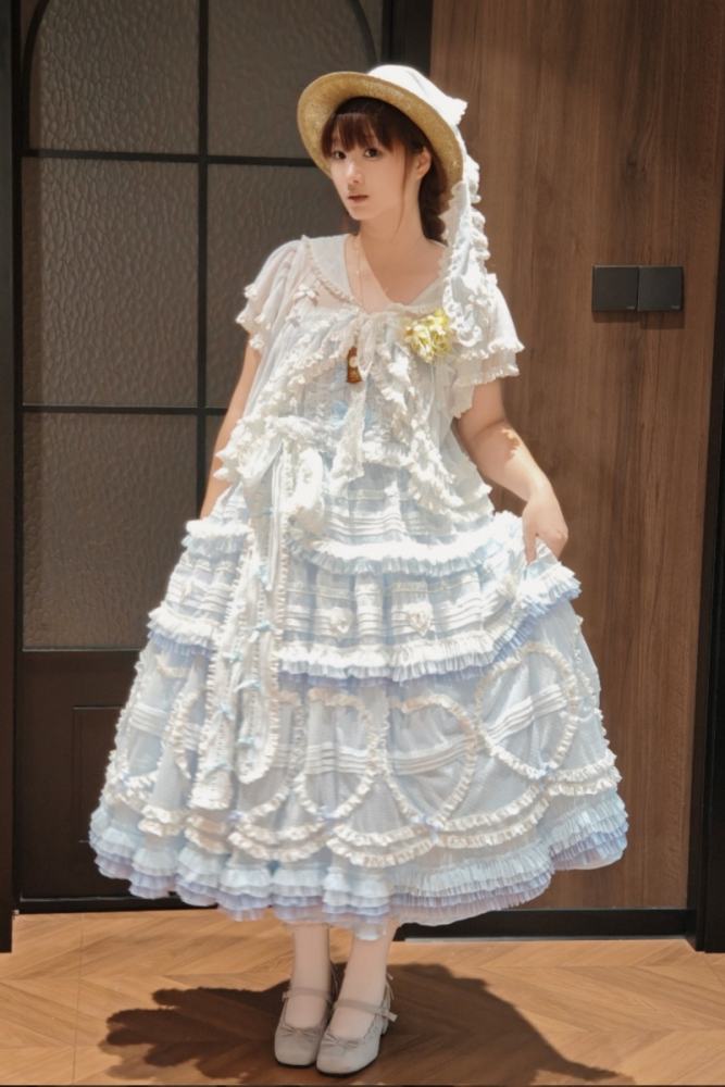Seaside Rabbit Dot Tulle Tiered Classic Lolita JSK and Cardigan