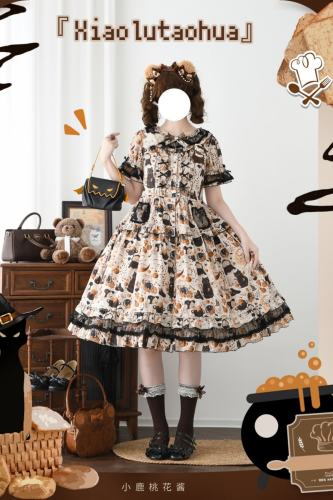 Xiao lutaohua Black Cat Magician Prints Lolita Cotton OP
