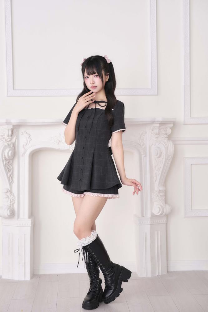 NoGenki Lacework Plaid Jirai Kei Dress