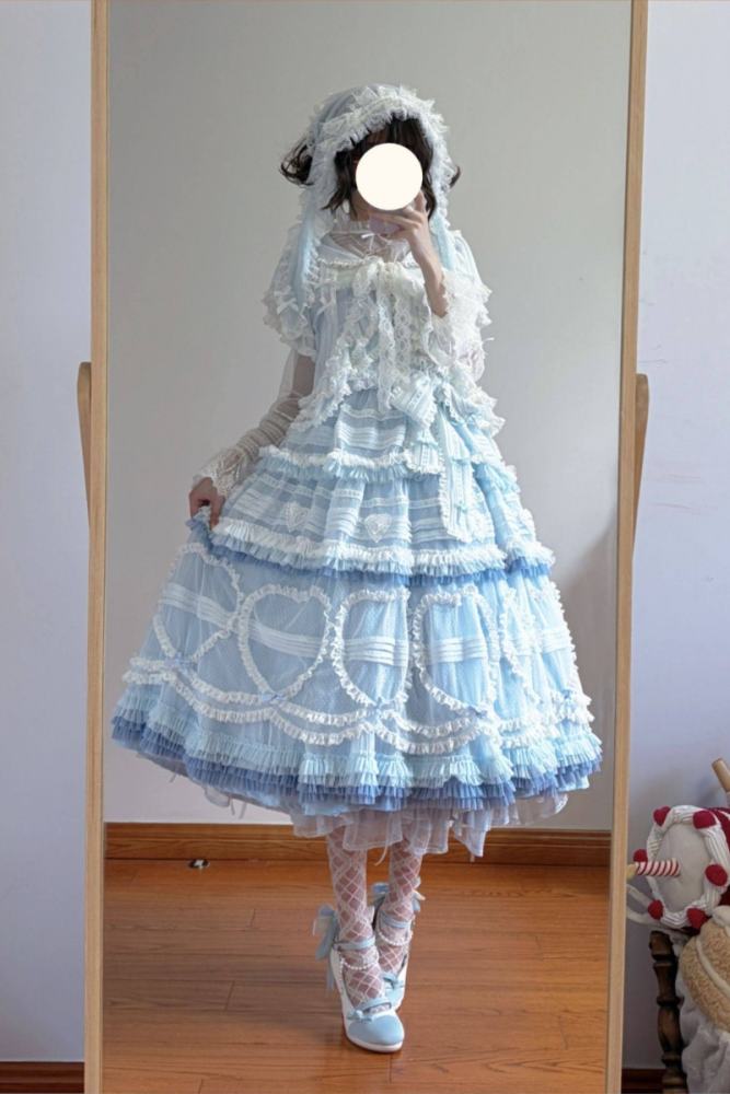 Seaside Rabbit Dot Tulle Tiered Classic Lolita JSK and Cardigan