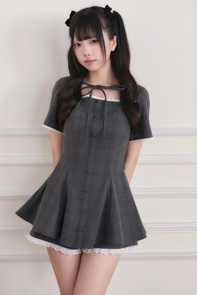NoGenki Lacework Plaid Jirai Kei Dress