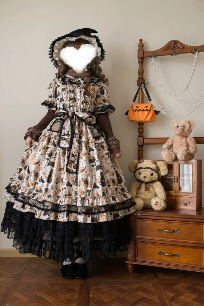 Xiao lutaohua Black Cat Magician Prints Lolita Cotton OP