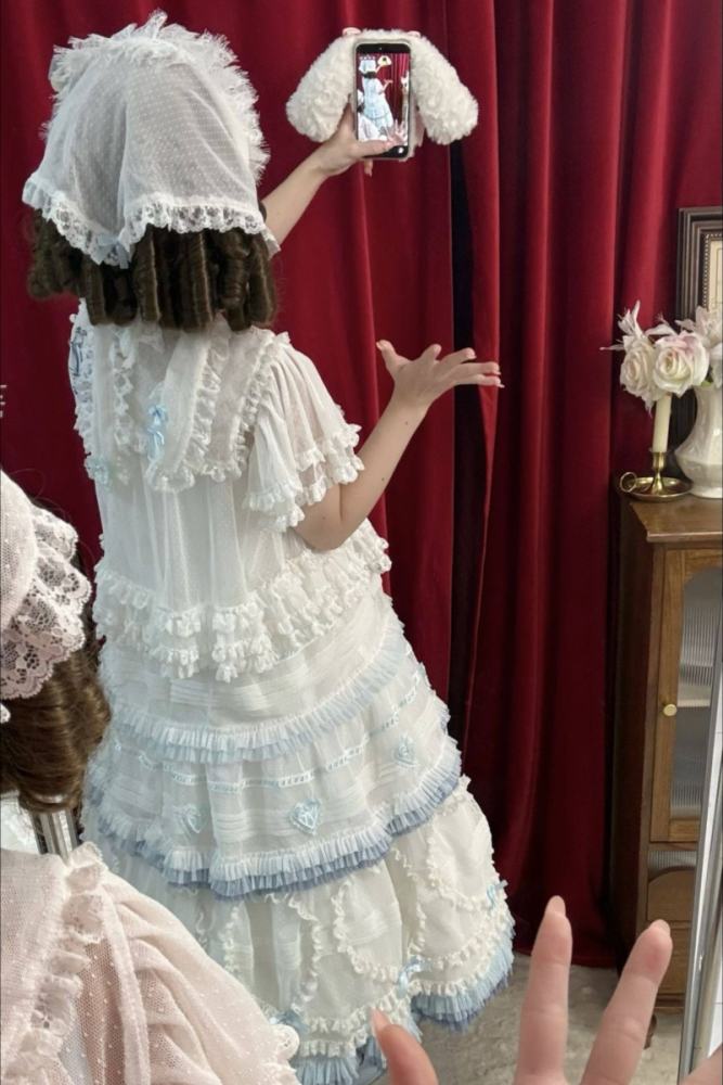 Seaside Rabbit Dot Tulle Tiered Classic Lolita JSK and Cardigan