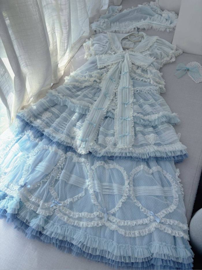 Seaside Rabbit Dot Tulle Tiered Classic Lolita JSK and Cardigan