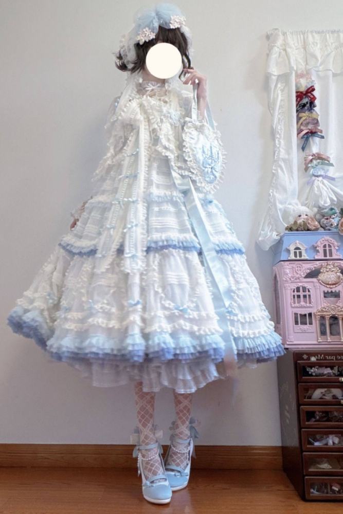 Seaside Rabbit Dot Tulle Tiered Classic Lolita JSK and Cardigan