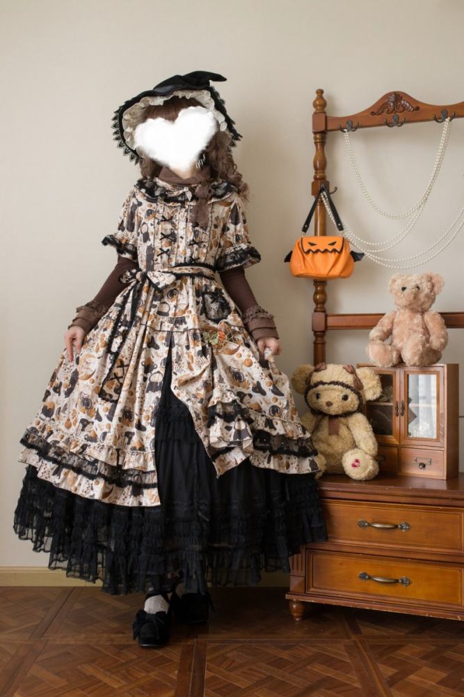Xiao lutaohua Black Cat Magician Prints Lolita Cotton OP