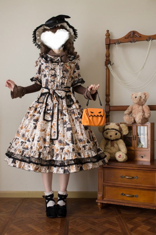 Xiao lutaohua Black Cat Magician Prints Lolita Cotton OP