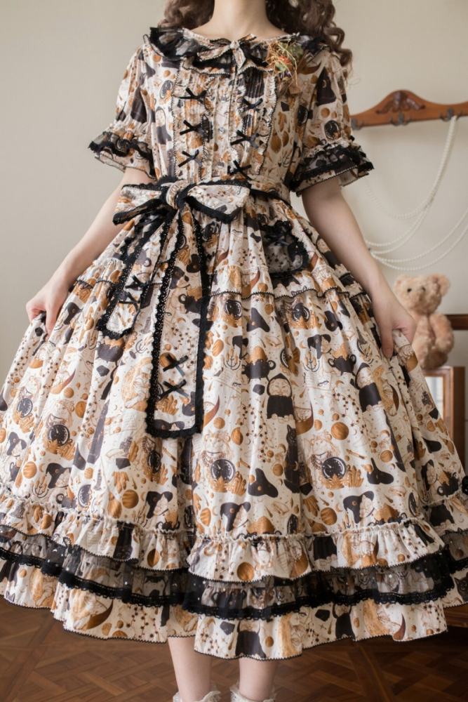 Xiao lutaohua Black Cat Magician Prints Lolita Cotton OP