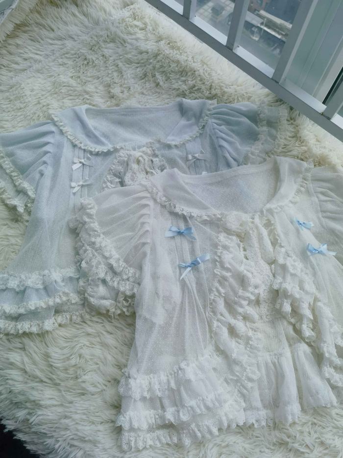 Seaside Rabbit Dot Tulle Tiered Classic Lolita JSK and Cardigan