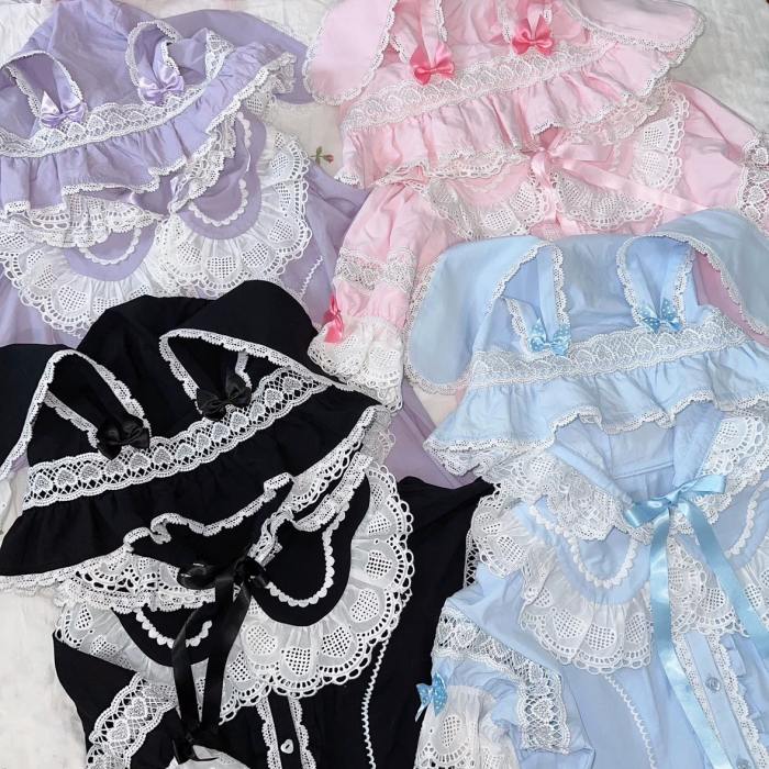 Gululu Cat Baby Rabbit Detachable Hooded Cotton Lolita Blouse
