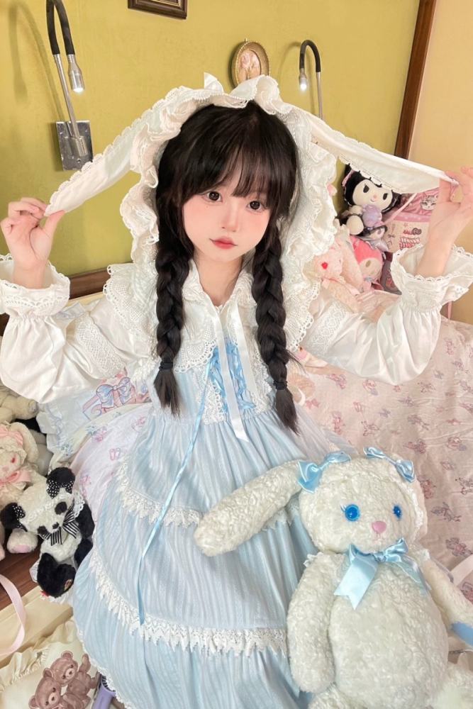 Gululu Cat Baby Rabbit Detachable Hooded Cotton Lolita Blouse