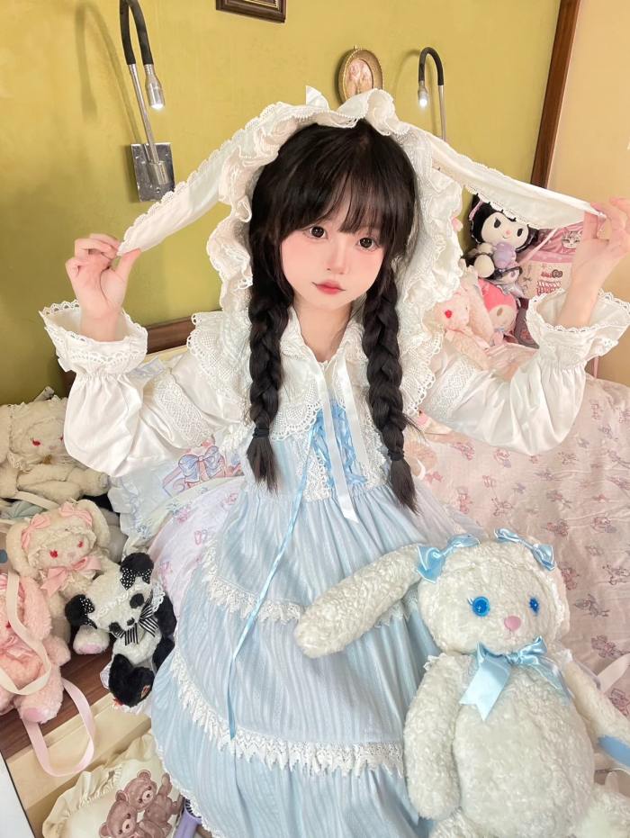 Gululu Cat Baby Rabbit Detachable Hooded Cotton Lolita Blouse