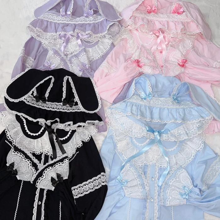 Gululu Cat Baby Rabbit Detachable Hooded Cotton Lolita Blouse