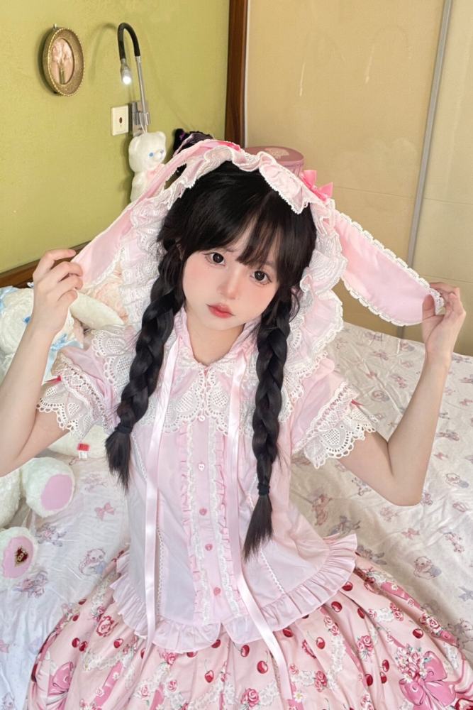 Gululu Cat Baby Rabbit Detachable Hooded Cotton Lolita Blouse