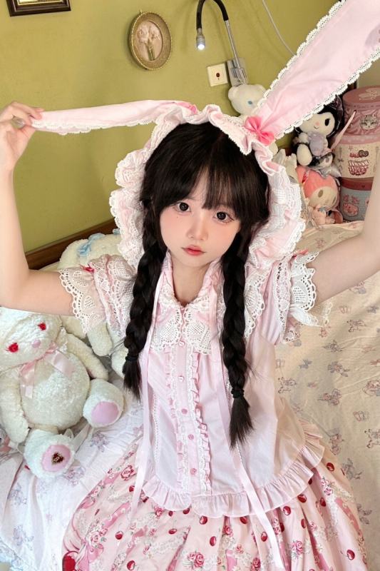 Gululu Cat Baby Rabbit Detachable Hooded Cotton Lolita Blouse