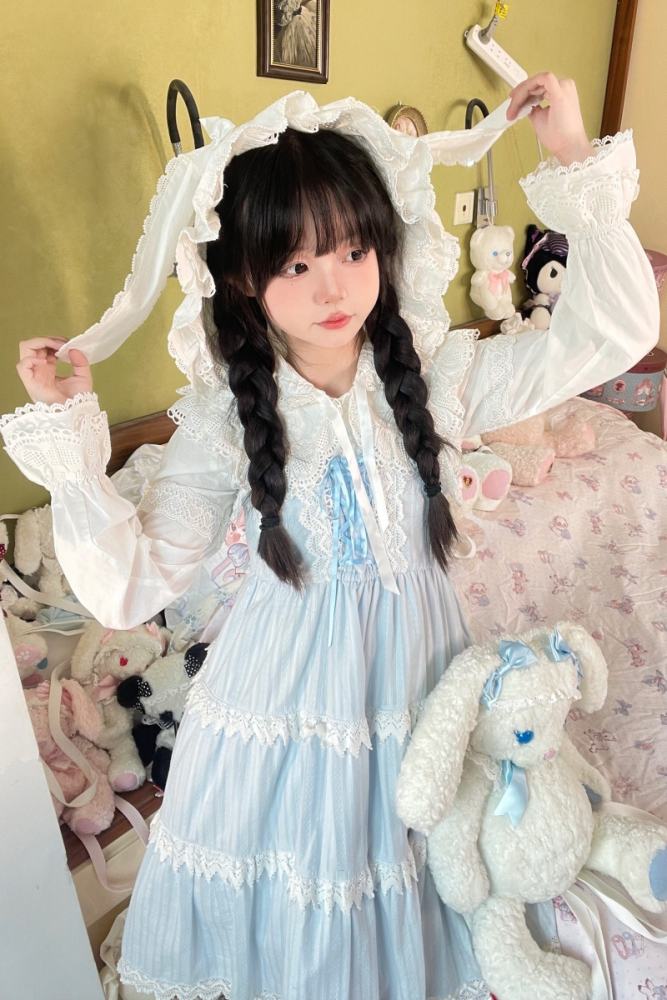 Gululu Cat Baby Rabbit Detachable Hooded Cotton Lolita Blouse