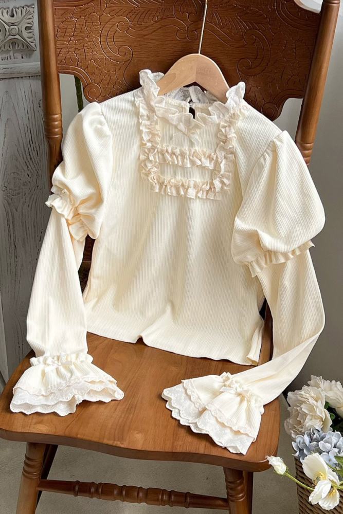 Withpuji Elegant Ruffled Knitted Long Sleeves Top