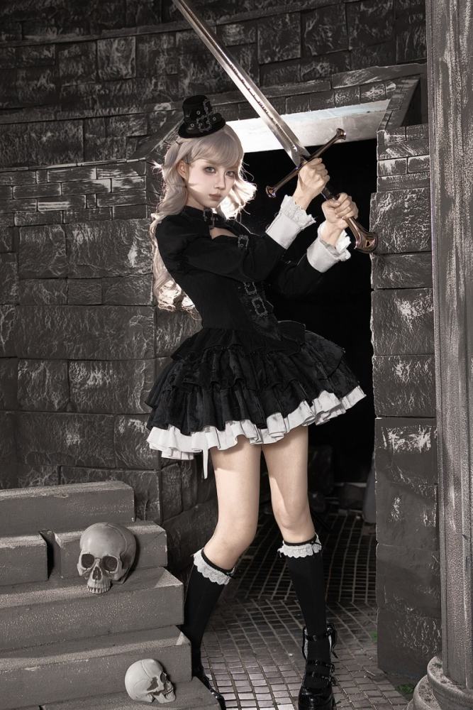 Withpuji Color Blocking Goth Lolita OP Hat and Petticoat