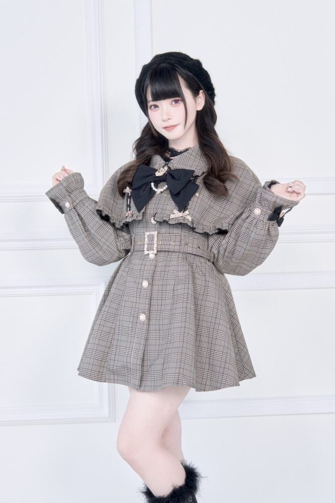 NoGenki Retro Plaid Jirai Kei Capelet Coat