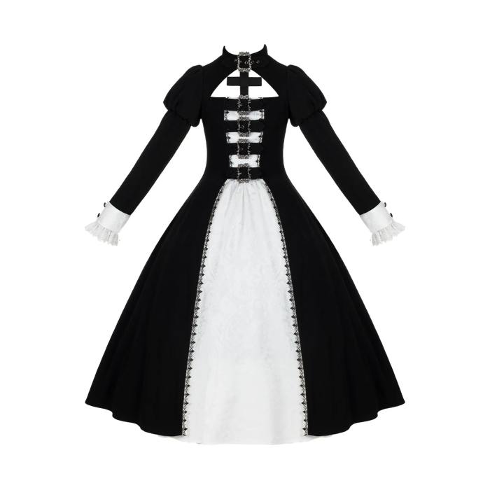 Withpuji Color Blocking Goth Lolita OP Hat and Petticoat