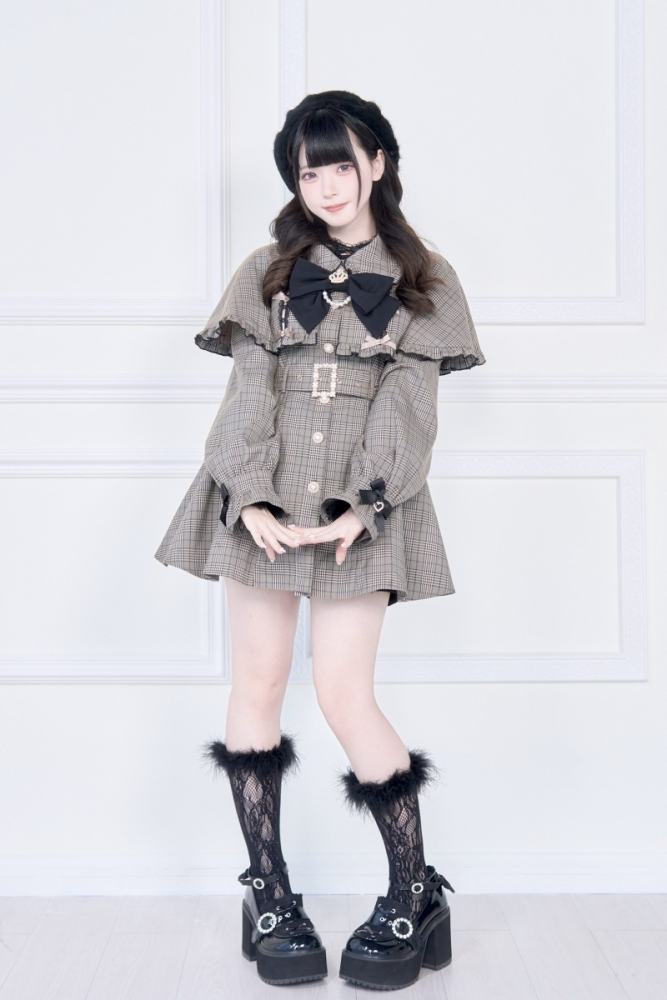 NoGenki Retro Plaid Jirai Kei Capelet Coat