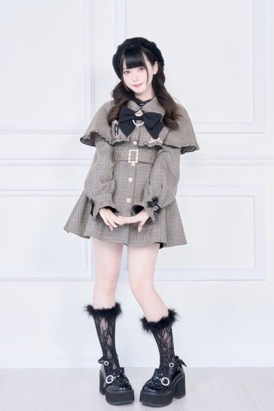 NoGenki Retro Plaid Jirai Kei Capelet Coat