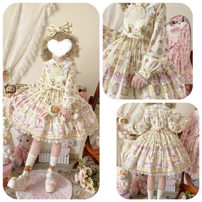 Discovering Treasure Picture Frame Cat Printed Lolita Dress