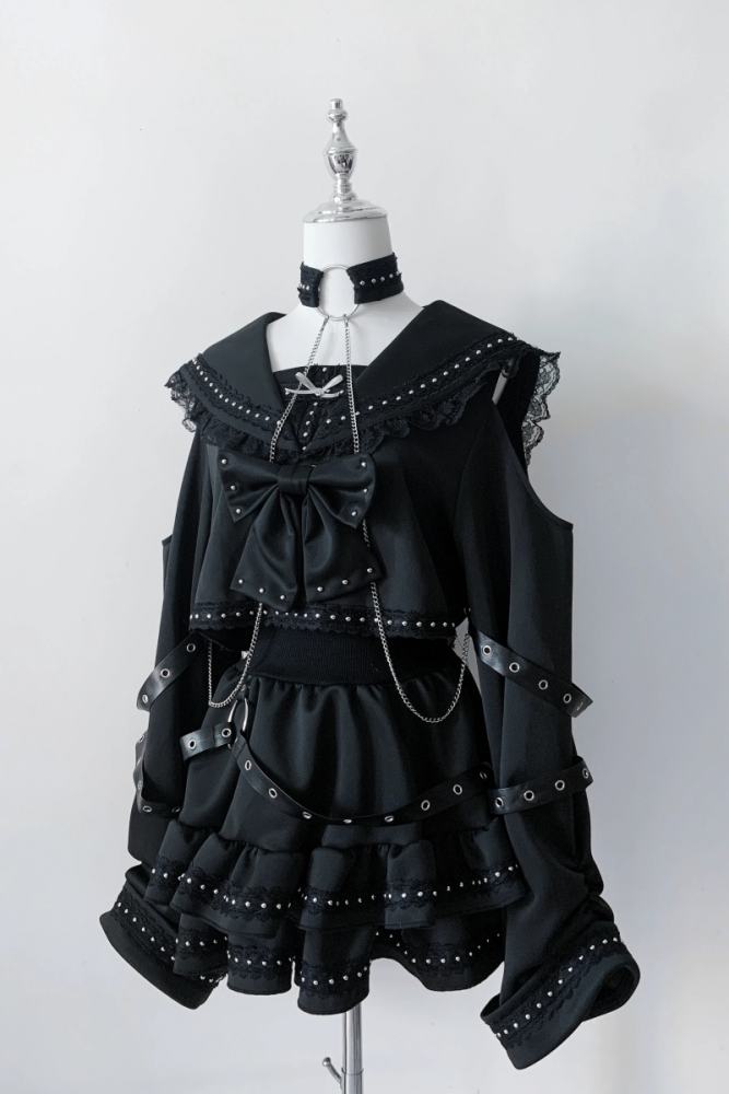 Bug Starting Snake Print Jirai Kei Top and Skirt