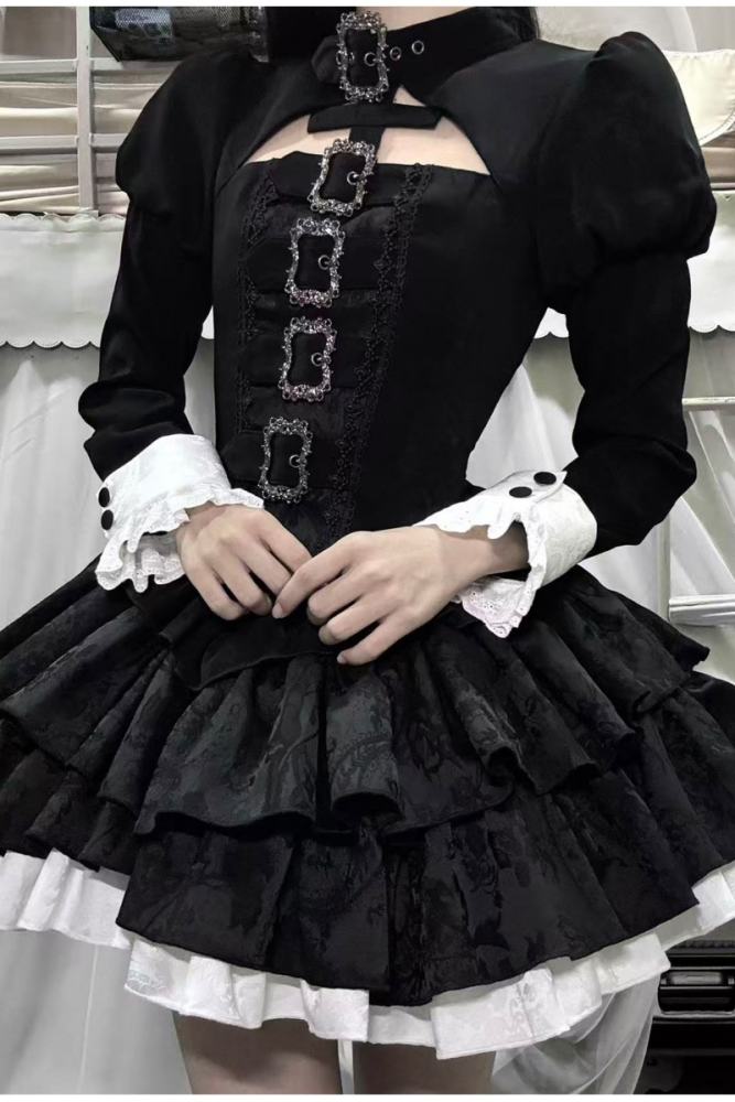 Withpuji Color Blocking Goth Lolita OP Hat and Petticoat
