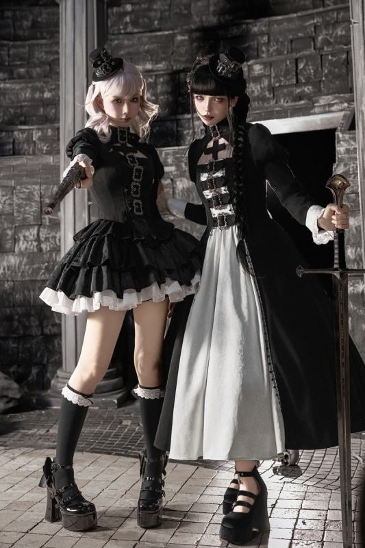 Withpuji Color Blocking Goth Lolita OP Hat and Petticoat