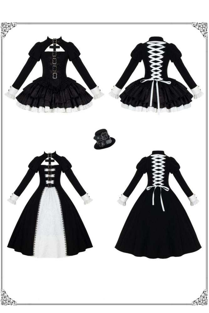 Withpuji Color Blocking Goth Lolita OP Hat and Petticoat