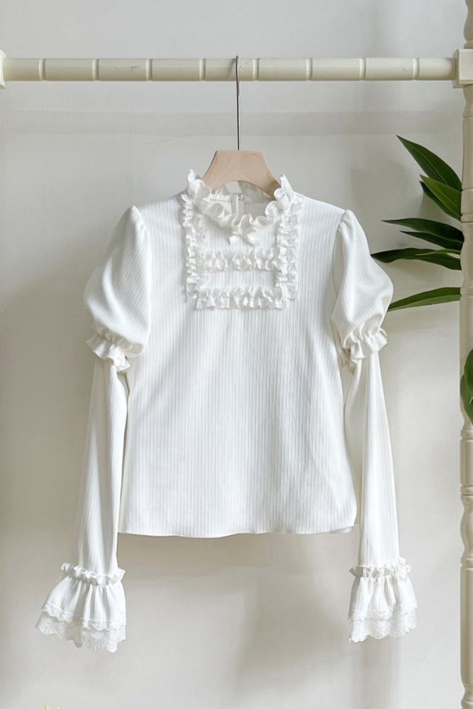 Withpuji Elegant Ruffled Knitted Long Sleeves Top