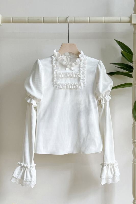 Withpuji Elegant Ruffled Knitted Long Sleeves Top