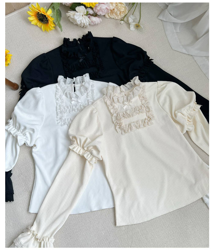 Withpuji Elegant Ruffled Knitted Long Sleeves Top