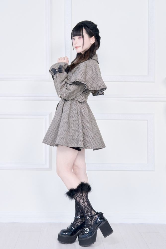 NoGenki Retro Plaid Jirai Kei Capelet Coat