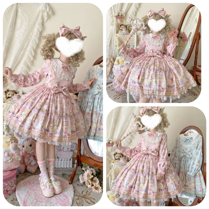 Discovering Treasure Picture Frame Cat Printed Lolita Dress