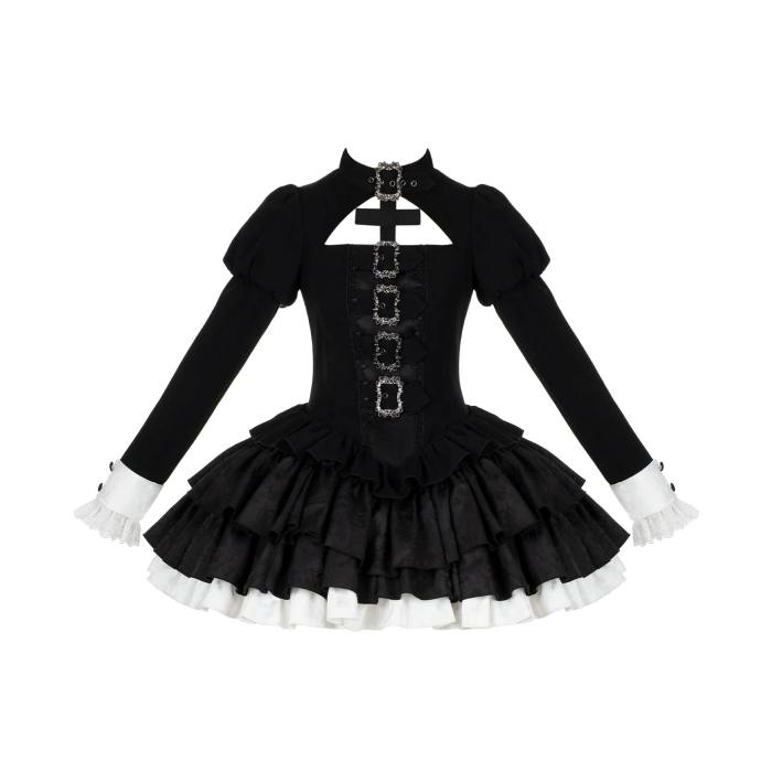 Withpuji Color Blocking Goth Lolita OP Hat and Petticoat