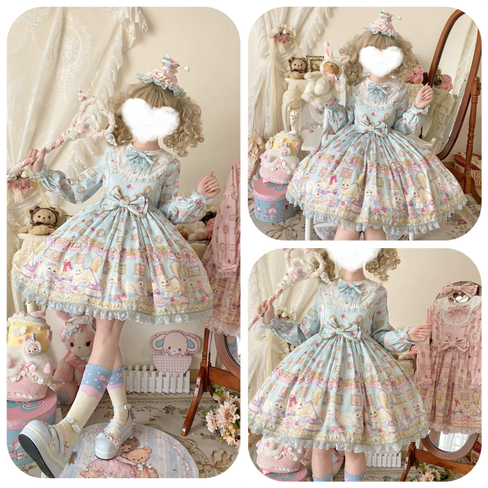 Discovering Treasure Picture Frame Cat Printed Lolita Dress