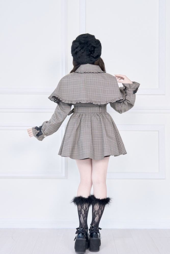 NoGenki Retro Plaid Jirai Kei Capelet Coat