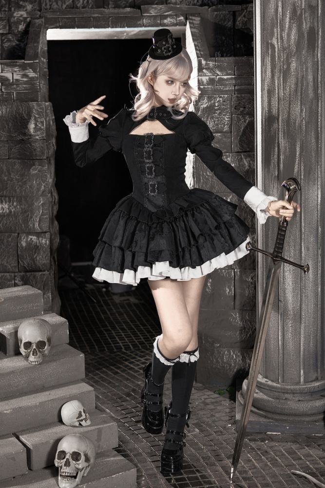 Withpuji Color Blocking Goth Lolita OP Hat and Petticoat