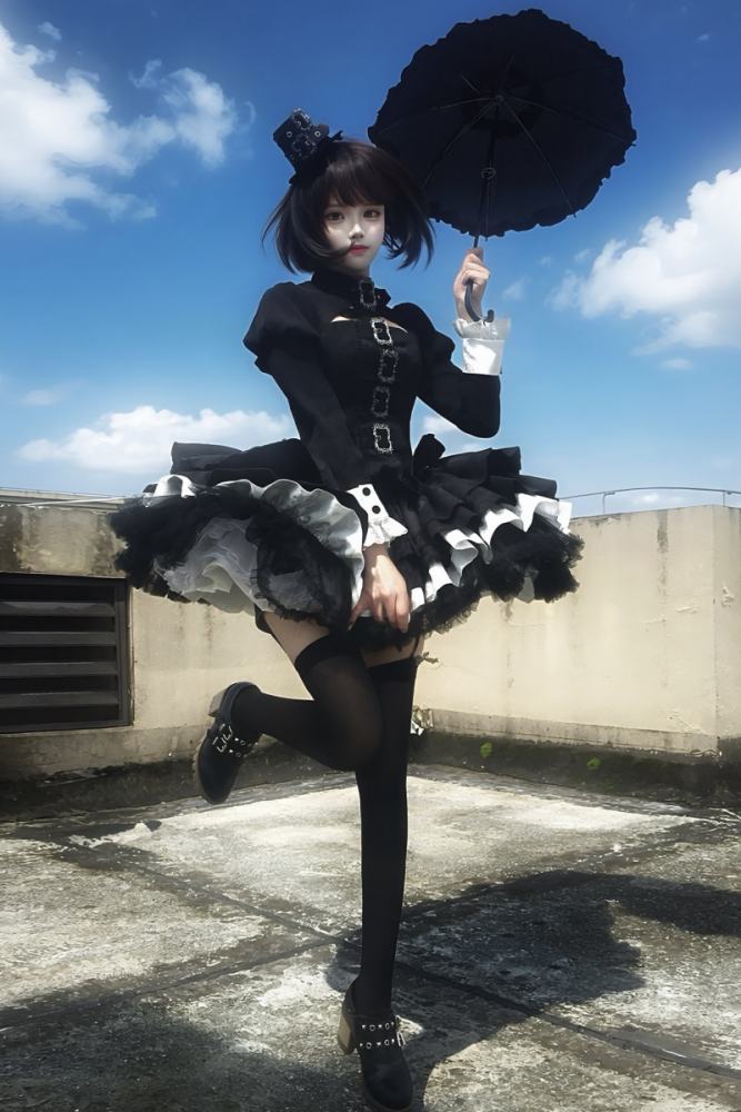 Withpuji Color Blocking Goth Lolita OP Hat and Petticoat