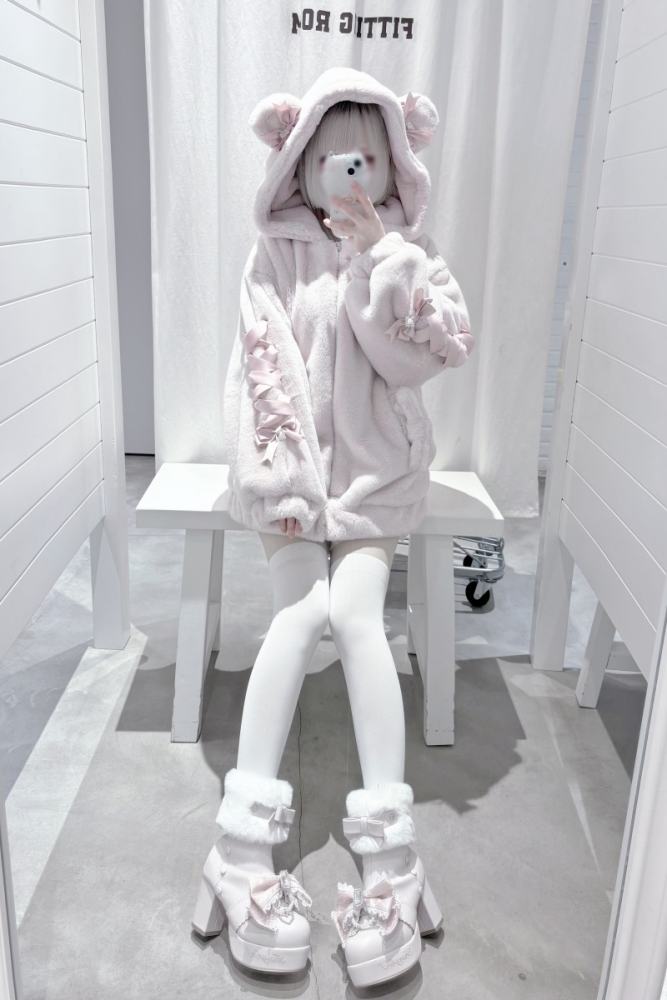 Bug Starting Sleeping Bear Jirai Kei Hoodie Long Coat