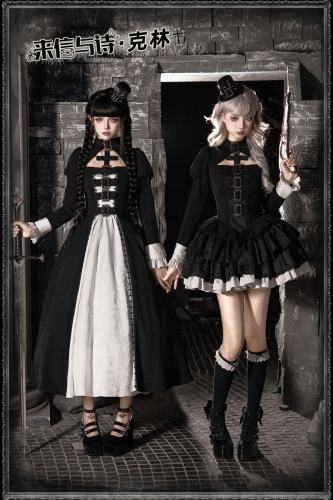 Withpuji Color Blocking Goth Lolita OP Hat and Petticoat