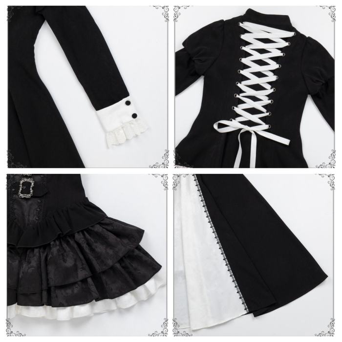 Withpuji Color Blocking Goth Lolita OP Hat and Petticoat