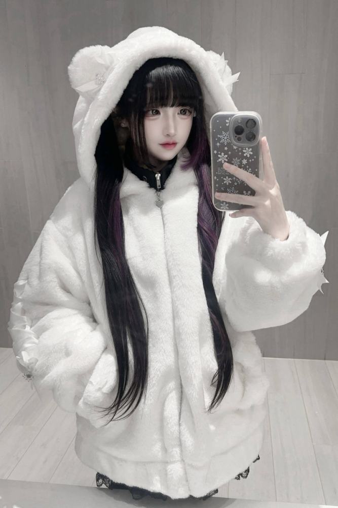 Bug Starting Sleeping Bear Jirai Kei Hoodie Long Coat