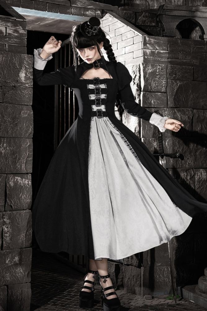Withpuji Color Blocking Goth Lolita OP Hat and Petticoat
