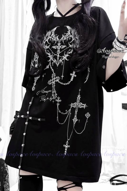 AO Space Dark Punk Prints Short Sleeve T-shirt