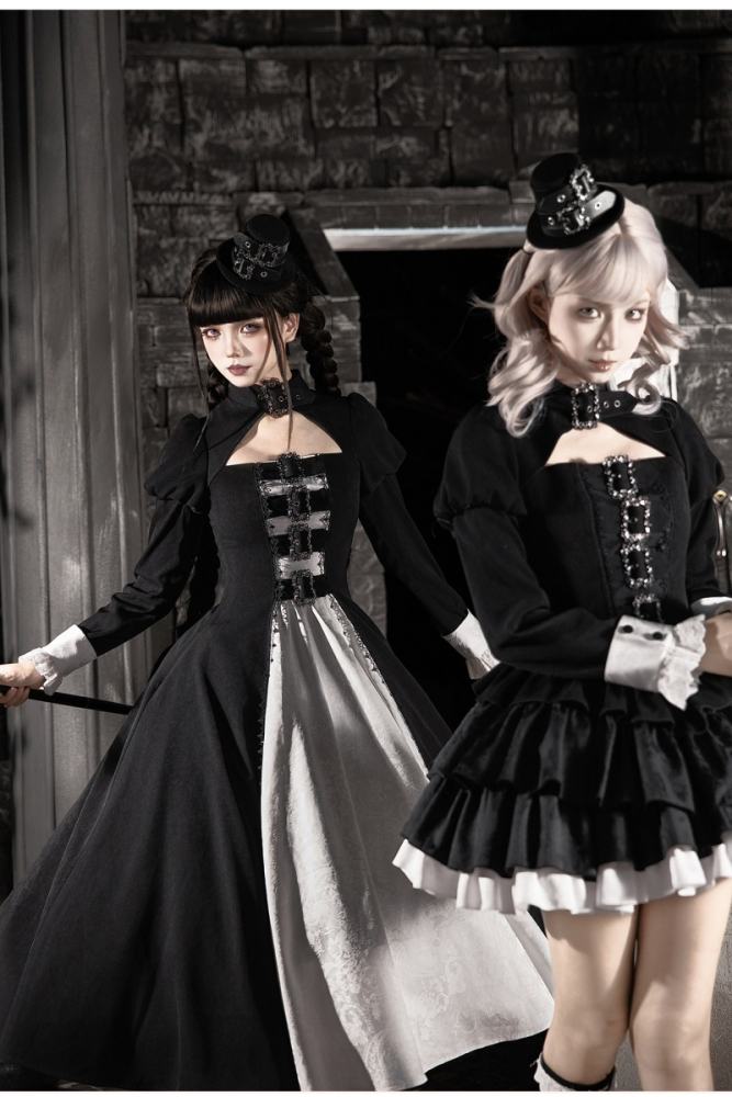 Withpuji Color Blocking Goth Lolita OP Hat and Petticoat